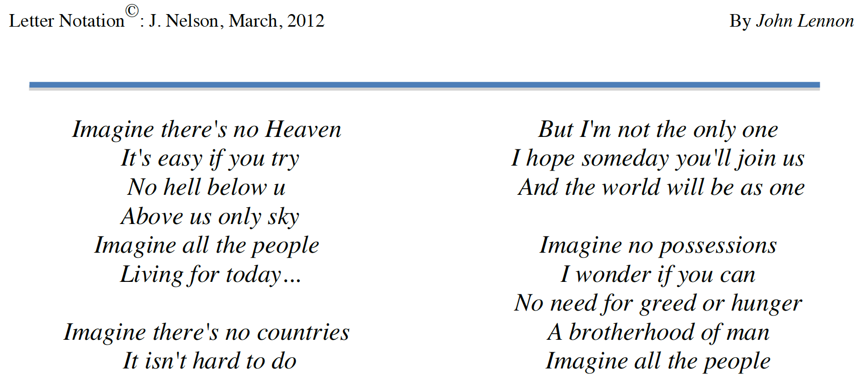 Imagine ~ John Lennon ~ LetterNotes
