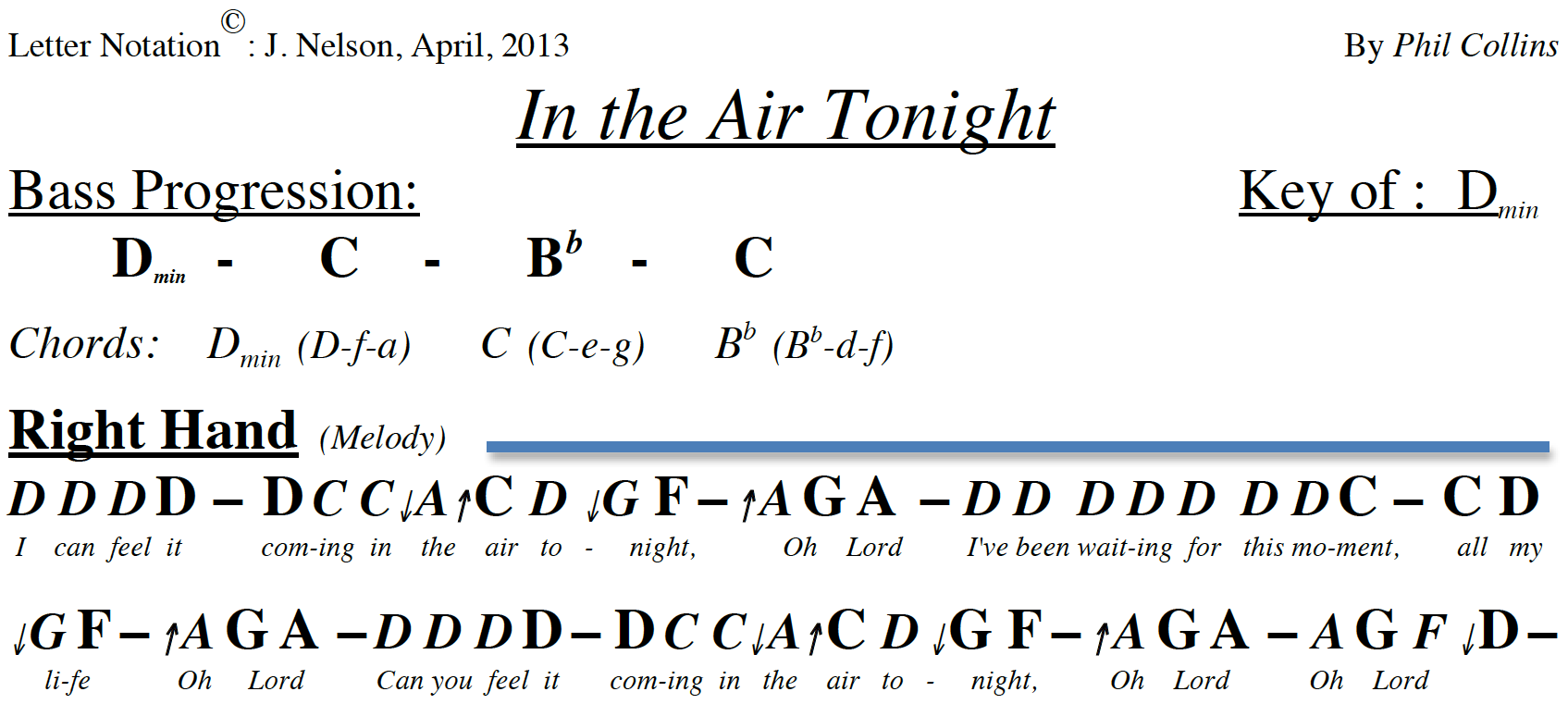 In The Air Tonight Sheet Music | Phil Collins | Guitar Chords/Lyrics