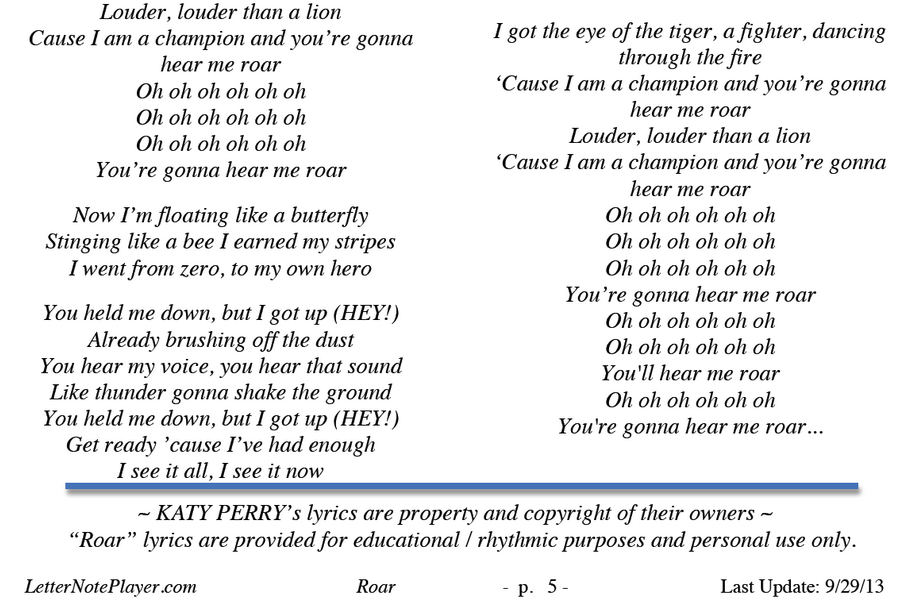 Roar Katy Perry Lyrics