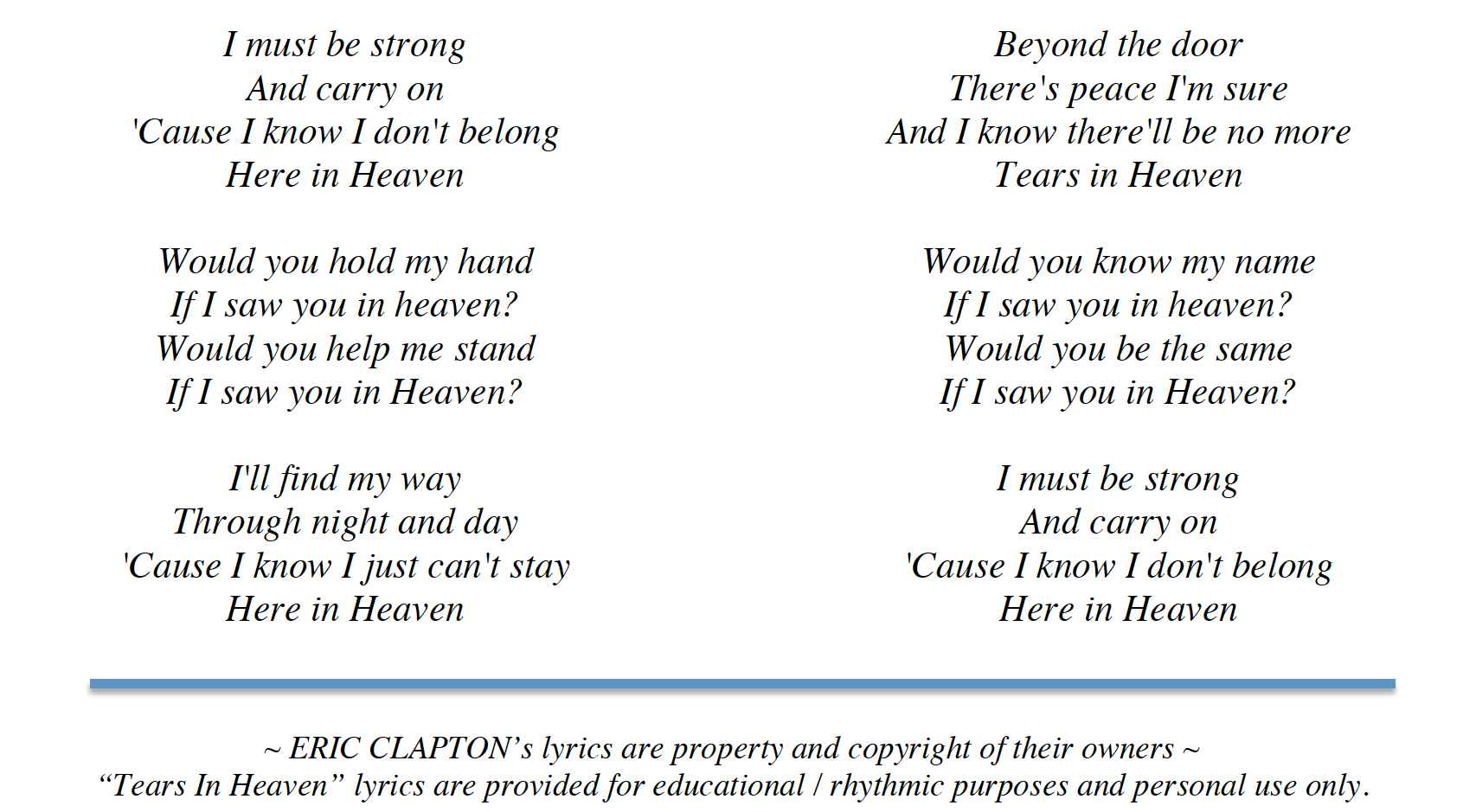Eric Clapton - Tears In Heaven ( Lyrics ) 
